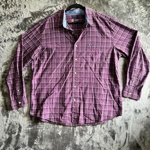 Chaps Shirt Mens 2XL Plaid Burgundy Easy Care Button Down Long Sleeve Dadcore